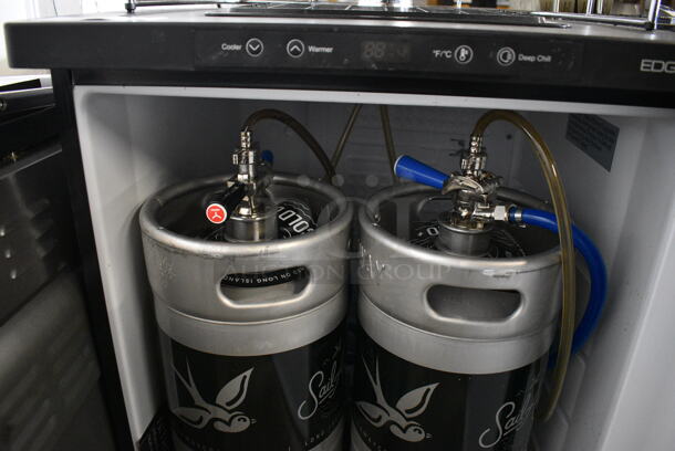2017 Edgestar Direct Draw Kegerator w/ Beer Tower, 2 Tap Handles and 2 Fourth Size Kegs on Commercial Casters. 115 Volts, 1 Phase. 24x24x62. Tested and Working! - Image 6 of 9