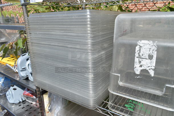 Chrome Finish 4 Tier Wire Shelving Unit w/ Contents Including Poly Bins, Poly Lids, Bus Bin. BUYER MUST DISMANTLE. PCI CANNOT DISMANTLE FOR SHIPPING. PLEASE CONSIDER FREIGHT CHARGES. - Image 5 of 12