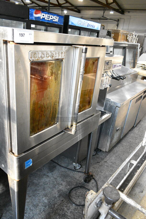 Blodgett BDO-100-G-ES Stainless Steel Commercial Natural Gas Powered Full Size Convection Oven w/ View Through Doors, Thermostatic Controls and Metal Legs on Commercial Casters.  - Image 2 of 7