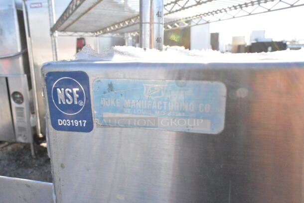 Duke Stainless Steel Commercial Countertop w/ Sink Bay, Faucet, Handle, Back Splash and 2 Wood Pattern Doors.  - Image 5 of 5