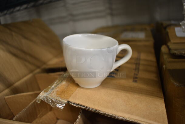 38 BRAND NEW IN BOX! White Ceramic Mugs. 3.5x2.5x2.5. 38 Times Your Bid!