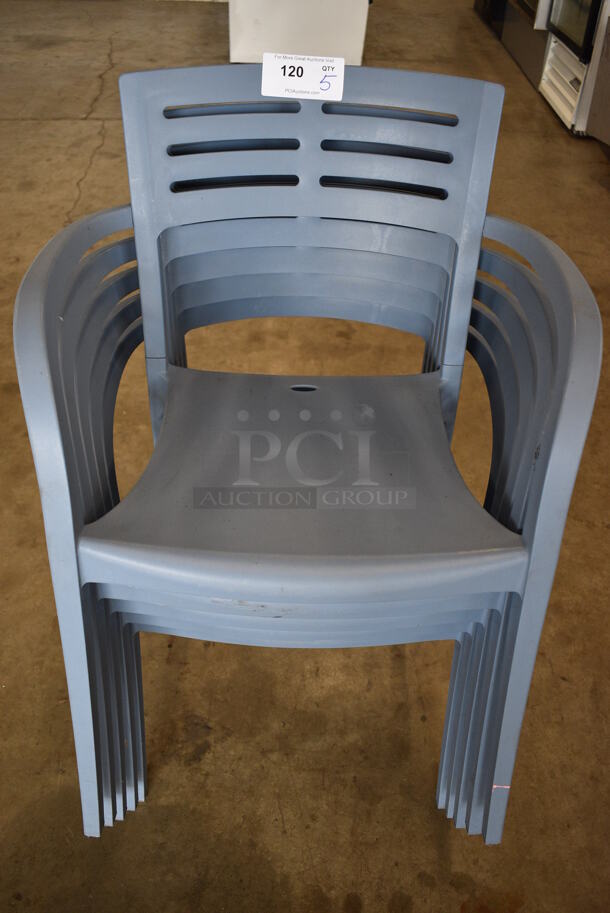 5 Blue Poly Chairs. 23.5x20x32. 5 Times Your Bid!