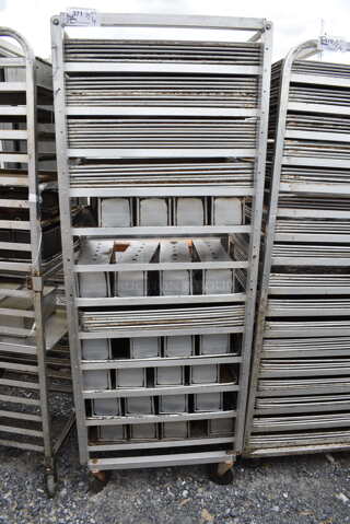 Metal Commercial Pan Transport Rack on Commercial Casters w/ 42 Metal Pans and 24 Long Pans