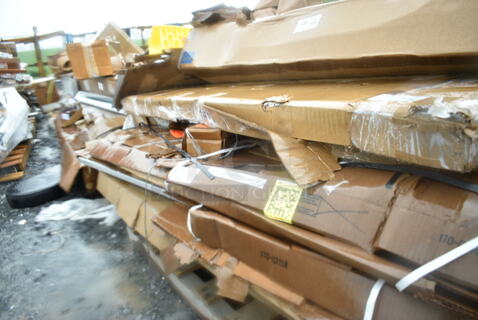 3 BRAND NEW SCRATCH AND DENT! Items Including 2 Kitchen Traffic Door, and 1 Box Hardware. 3 Times Your Bid! May Be Missing Pieces. 