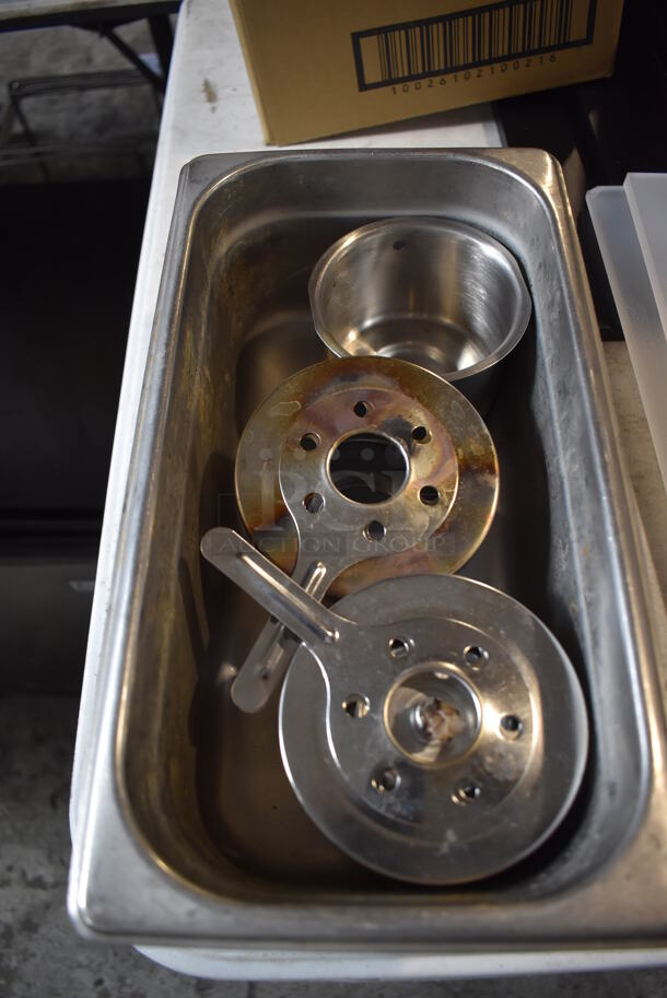 ALL ONE MONEY! Lot of Items on Tabletop Including Chafing Dishes, Poly Buckets, Ceramic Pasta Plates, Tray, Glass Bowls - Image 10 of 12