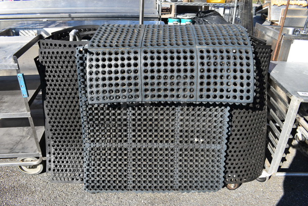 Metal Portable Rack on Commercial Casters w/ 15 Various Anti Fatigue Floor Mats. Includes 36x36x1, 60x36x0.5