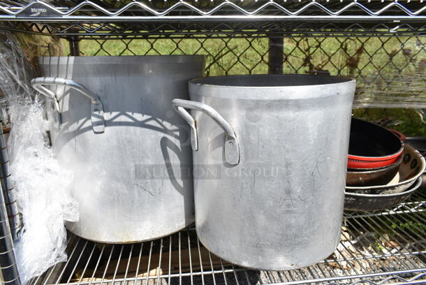 Chrome Finish 4 Tier Shelving Unit w/ Contents Including Stainless Steel Drop In Bins, Colander, Stock Pots. BUYER MUST DISMANTLE. PCI CANNOT DISMANTLE FOR SHIPPING. PLEASE CONSIDER FREIGHT CHARGES.  - Image 10 of 11