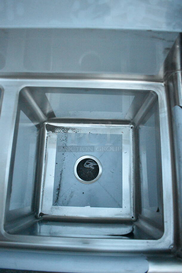 BRAND NEW SCRATCH AND DENT! Regency 600S31515 54" 16-Gauge Stainless Steel Three Compartment Commercial Sink with Galvanized Steel Legs and without Drainboards - 15" x 15" x 12" Bowls. No Legs - Image 7 of 8