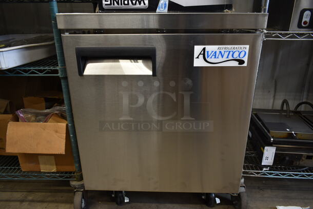 BRAND NEW SCRATCH AND DENT! 2023 Avantco 178AU27FHC Stainless Steel Commercial Single Door Undercounter Freezer on Commercial Casters. 115 Volts, 1 Phase. Tested and Working! - Image 2 of 4