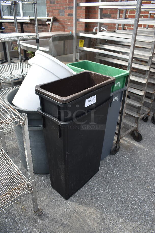 7 Trash Cans Including 5 Poly Slim Jim Trash Cans; Gray, Green, Brown and Black. 7 Times Your Bid! - Image 2 of 5