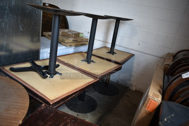 8 Wood Pattern Dining Height Tables on Black Metal Table Base; 1 Round and 7 Rectangular. 8 Times Your Bid! - Image 5 of 8