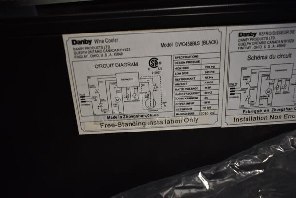 BRAND NEW SCRATCH AND DENT! Danby Designer Series DWC458BLS 20 Inch Wine Cellar with 45 Bottle Capacity, 7 Slide-Out Wooden Racks, Blue LED Lighting and Tempered Glass Door. 115 Volts, 1 Phase. Tested and Working! - Image 6 of 6