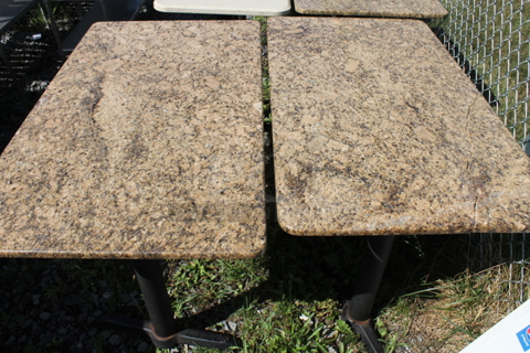 2 Stone Pattern Tables on Black Metal Table Base. 2 Times Your Bid!