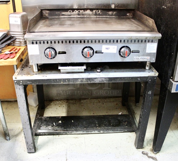 NECESSITY!! Culitek CULCTG36TNG 36” Countertop Thermostatic Griddle, 90,000BTU 36"W x 32"D x 16"H With 26" High Heavy Duty Equipment Stand  - Image 3 of 5