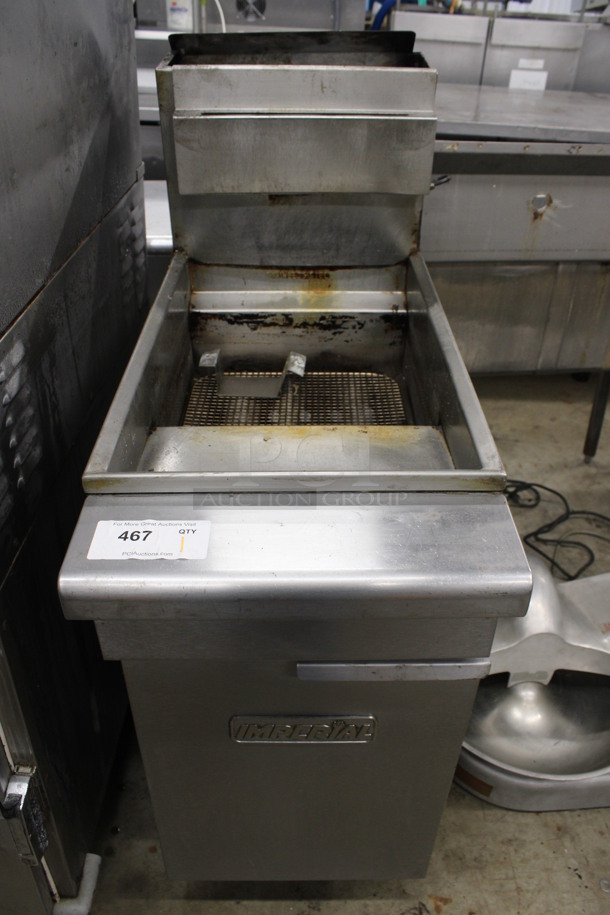 Imperial Stainless Steel Commercial Floor Style Natural Gas Powered Deep Fat Fryer on Commercial Casters. 15.5x34x51