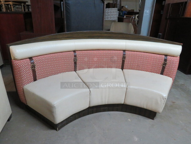 One AWESOME Curved Booth With Beige Cushioned Seat And Back. 92X30X40 - Image 1 of 2