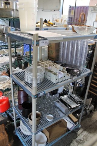 ALL ONE MONEY! Metro Lot of Various Items Including Dishes, Sugar Caddies, Poly Beverage Tumblers and Stainless Steel Lids. Metro Shelf Not Included.