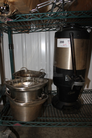 ALL ONE MONEY! Lot of Curtis TXSG1501S600 Metal Beverage Holder Dispenser and 4 Metal Brew Baskets.