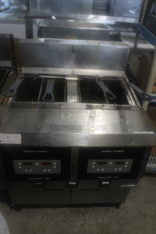 Henny Penny OFG-322 Stainless Steel Commercial Floor Style Propane Gas Powered 2 Bay Deep Fat Fryer w/ 4 Metal Fry Baskets. 170,000 BTU. - Image 8 of 8
