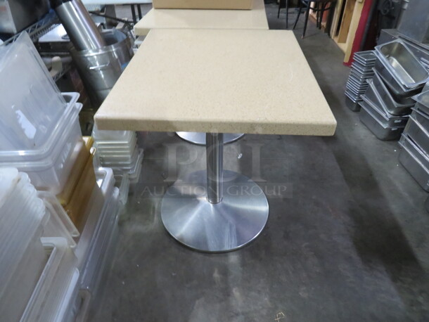 One Granite Look Table Top On A Chrome Pedestal Base. 25X30X31
