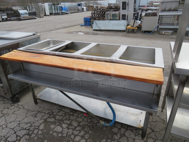 One 4 Well Natural Gas Steam Table With SS Under Shelf, And Wooden Cutting Board. 64X31X34 - Image 1 of 1