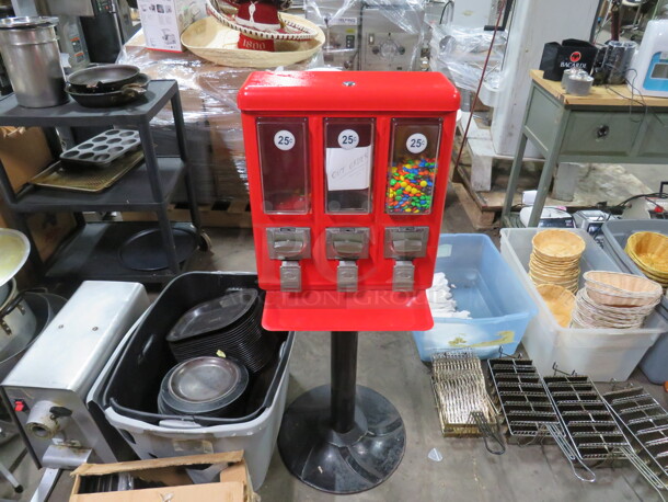 One SV Triple Head Candy/Gum Vending Machine.