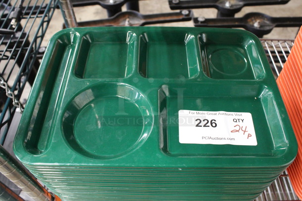 24 Green Poly 6 Compartment Food Trays. 14x10x1. 24 Times Your Bid!