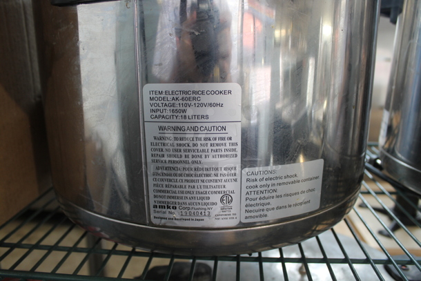 Amko AK-60ERC Stainless Steel Commercial Countertop Rice Cooker. 110-120 Volts, 1 Phase. Tested and Working! - Image 4 of 4