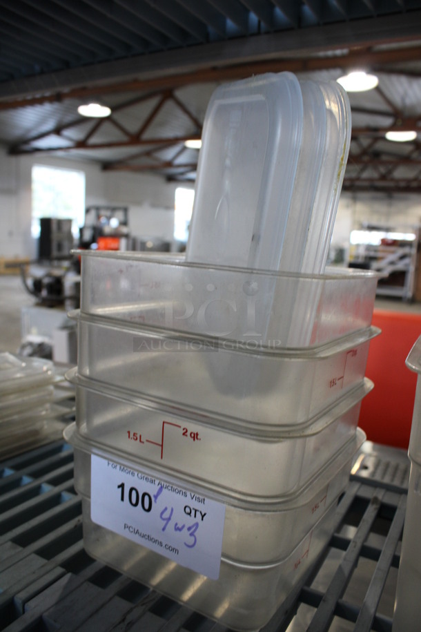 ALL ONE MONEY! Lot of 4 Poly Clear 2 Quart Containers and 3 Poly Lids! 7x7x4 - Image 3 of 3