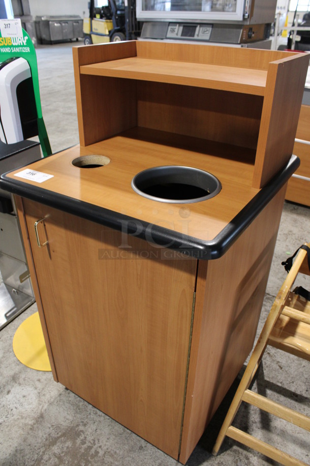Wood Pattern Trash Can Shell w/ Tray Return, Trash Deposit Hole, Trash Can and Door. 25.5x25.5x48.5 - Image 2 of 5