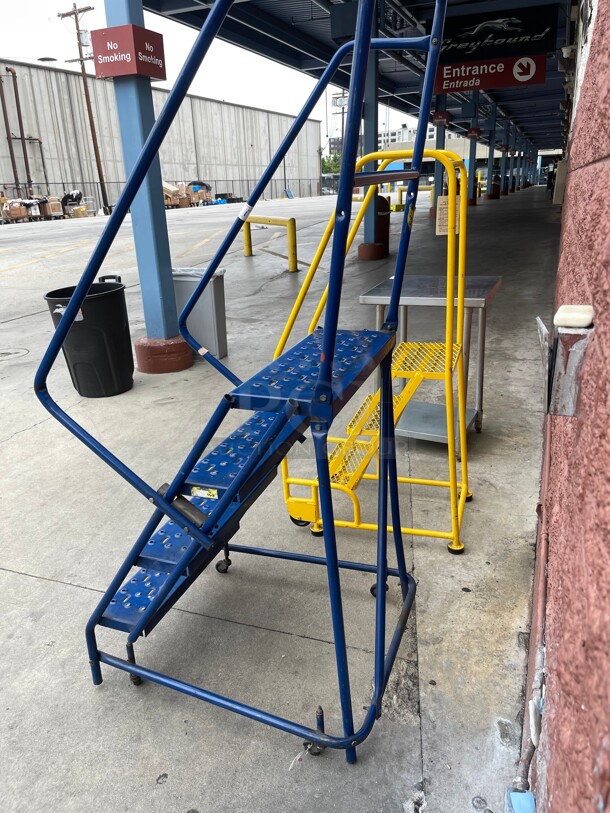 Nice! 78 in H Steel Rolling Ladder, 4 Steps, 450 lb Load Capacity NSF Blue Color - Image 4 of 7