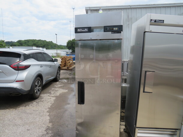 One Blue Air 1 Door Stainless Steel Refrigerator With 3 Racks On Casters.  Model# BSR23T. 115 Volt. 27X31X82. $2586.30 - Image 1 of 4