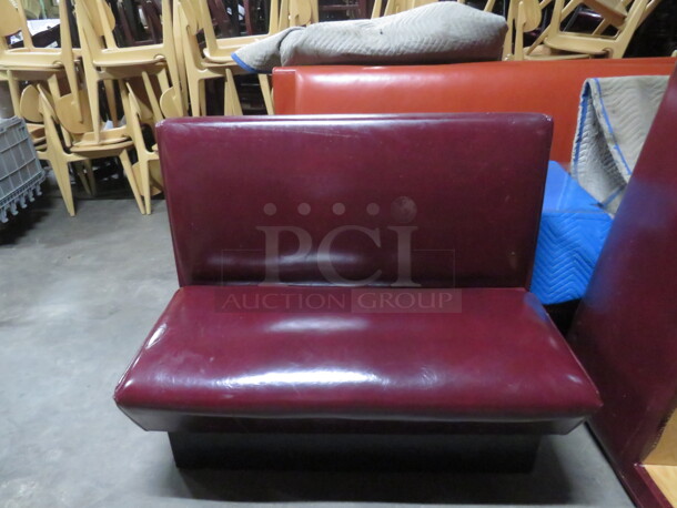 One Single Sided Burgundy Cushioned Booth. 44X25X36 - Image 1 of 2