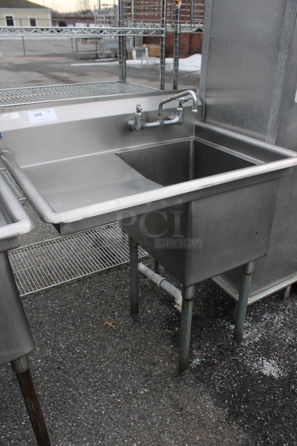 Duke Stainless Steel Commercial Single Bay Sink w/ Right Side Drainboard, Faucet, Handles and Spray Nozzle Attachment. 37x27x42. Bay 16x21x14. Drainboard 16x23x1 - Image 2 of 4