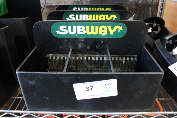 3 Black Countertop 3 Compartment Subway Bins. 14x7x8.5. 3 Times Your Bid!