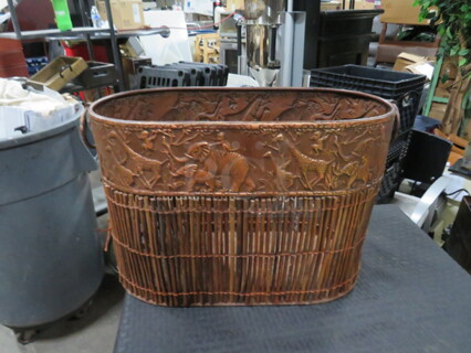 One Metal/Wicker Decor Basket. 17X8X12