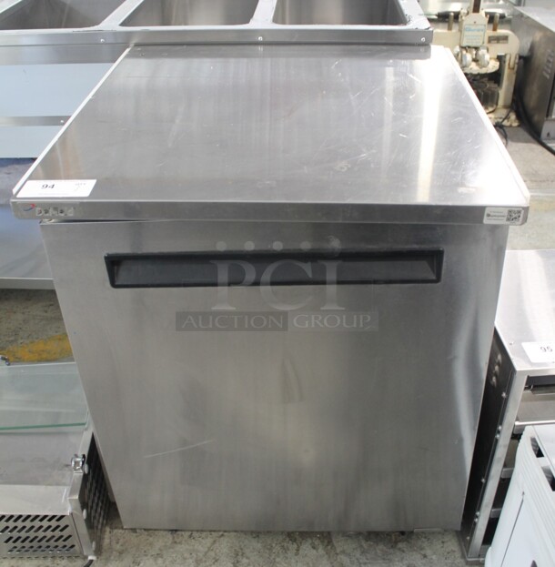 2014 Delfield 406-STAR-CCT Stainless Steel Commercial Single Door Undercounter Cooler on Commercial Casters. Door Needs To Be Reattached. 115 Volts, 1 Phase. Tested and Working!