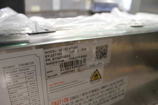 BRAND NEW SCRATCH AND DENT! KoolMore SCDC-6P-SG Stainless Steel Commercial Countertop Refrigerated Rail w/ 6 Drop In Bins and Glass Sneeze Guard. 115 Volts, 1 Phase. Tested and Working! - Image 6 of 6