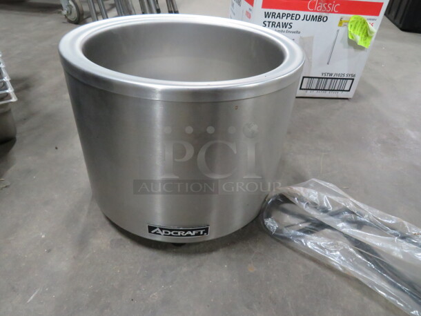 One NEW Adcraft Soup Warmer. 120 Volt. Model# FW-1200WR/B. 12X9.5