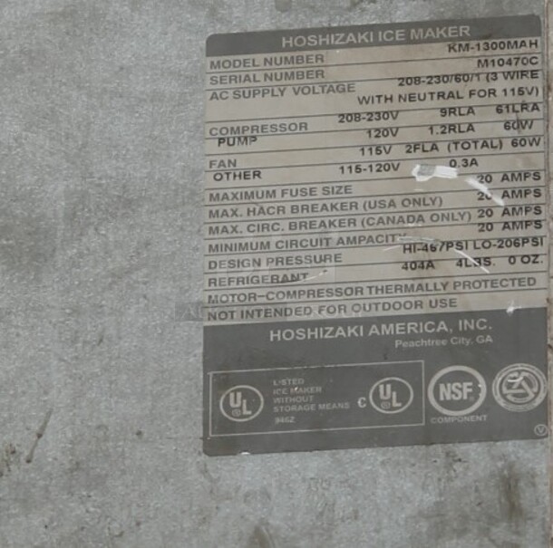 Hoshizaki KM-1300MAH Stainless Steel Commercial Ice Head on Commercial Bin. 208-230 Volts, 1 Phase. - Image 5 of 5