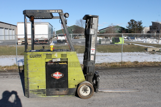 Clark ESMII-25 Metal Industrial 5,000 Pound Capacity Electric Powered Rider Forklift w/ Deka 18C3-1050 Battery Charger. Hours 5,422. Forklift is Tested and Working!