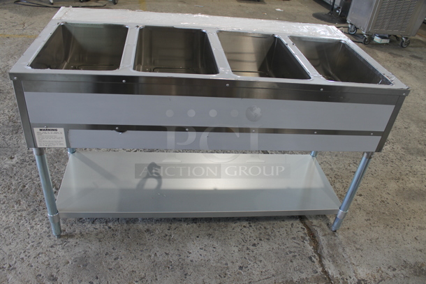 BRAND NEW SCRATCH AND DENT! KoolMore KM-OWS Stainless Steel Commercial Floor Style Electric Powered 4 Bay Steam Table w/ Under Shelf. 120 Volts, 1 Phase. Cannot Test Due To Plug Style - Image 7 of 11