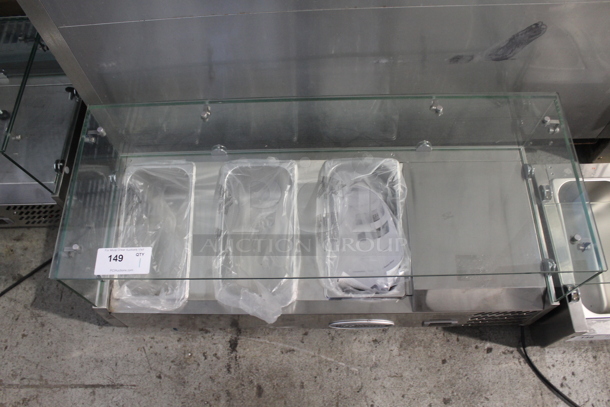 BRAND NEW SCRATCH AND DENT! KoolMore SCDC-3P-SSL Stainless Steel Commercial Countertop Refrigerated Rail w/ 3 Drop In Bins and Glass Sneeze Guard. 115 Volts, 1 Phase. Tested and Working! - Image 6 of 12