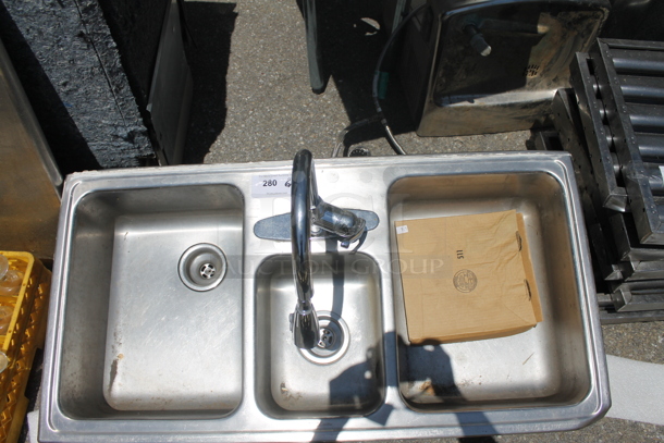 Stainless Steel 3 Bay Drop In Sink w/ Faucet. - Image 2 of 5