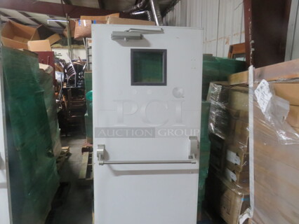 One Exterior Fire Door With Handle, And Push Bar Exit Device, Door Closer And Window. 35.5X79.5. 