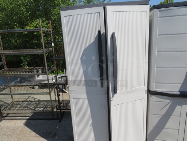 One Poly 2 Door Cabinet.  R Door Needs TLC. 30X20X70