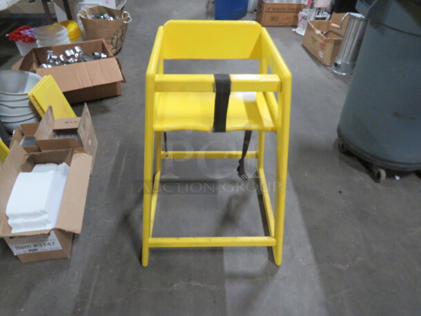 One Wooden High Chair Painted Yellow. - Image 1 of 1