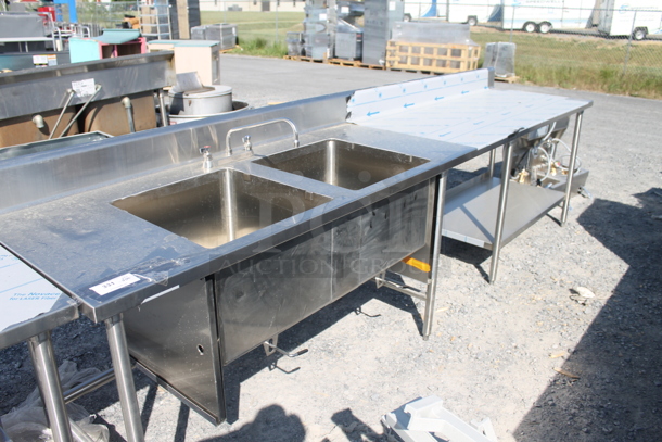 BRAND NEW! ACS FAB LLC Stainless Steel Commercial Table w/ 2 Sink Basins, Faucet, Handles, Back Splash and Under Shelf. - Image 2 of 5