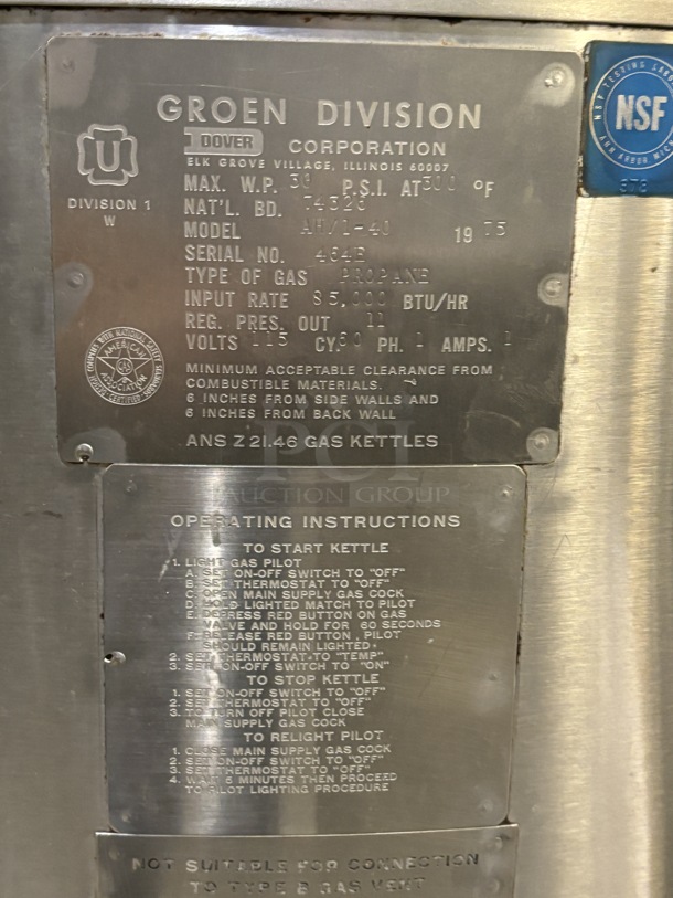 Stainless Steel 40 Gal. Gas Kettle, 115V, Tested & Working! - Image 2 of 4