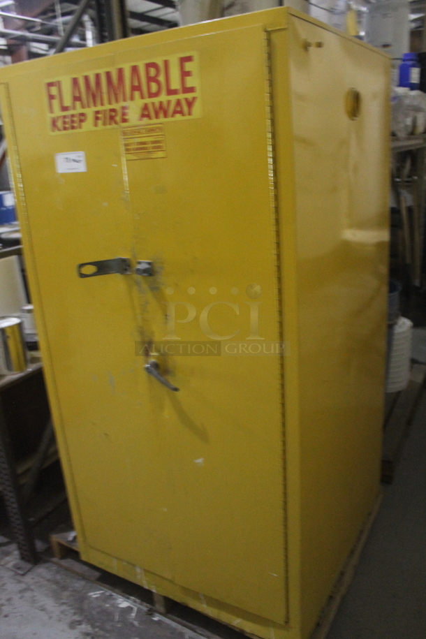 Se-cur-all Cabinets Yellow Metal 2 Door Fire Resistant Cabinet w/ Contents Including Toluene, Xylene, Elvacite Solution. BUYER MUST REMOVE. - Image 3 of 11